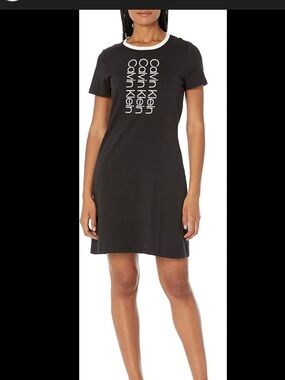 Calvin Klein Black Tee with White Trim and Vertical Logo Print